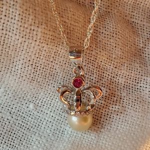 Vantel Pearls 925 Silver Crown Jewel Necklace with Pearl Little Girl Valentines